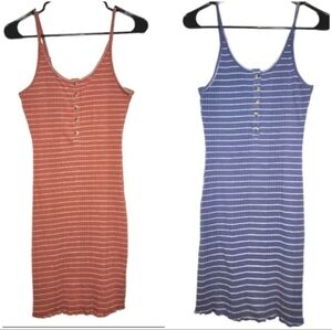 Set of 2 Arizona Jean Co. Blue & Orange Ribbed Striped Tank Mini Dress Size M